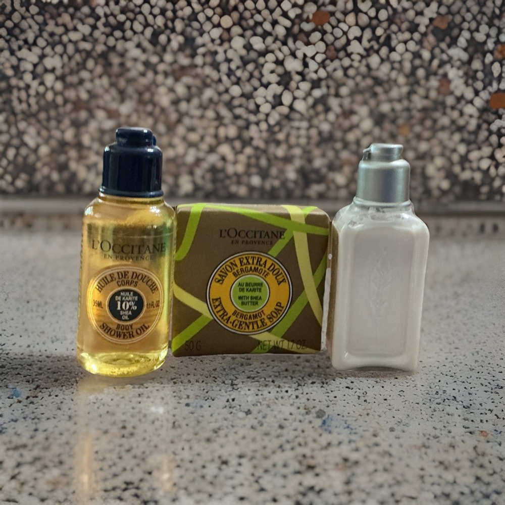 L'Occitane En Provence Travel 3pc Set Body Soap, lotion, and oil ALL NEW